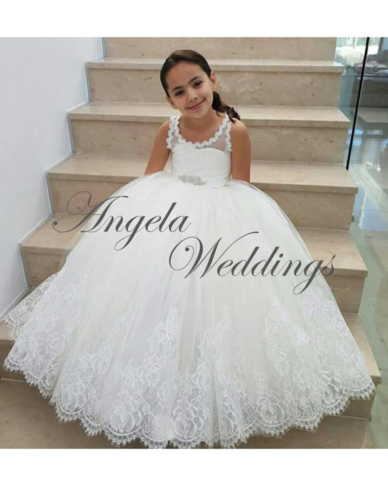 White Lace Flower Girls Dresses Ball Gown for Wedding Party 2021