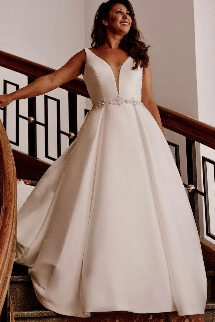 Women's Plus Size Bride Dress with Plunging V-neckline