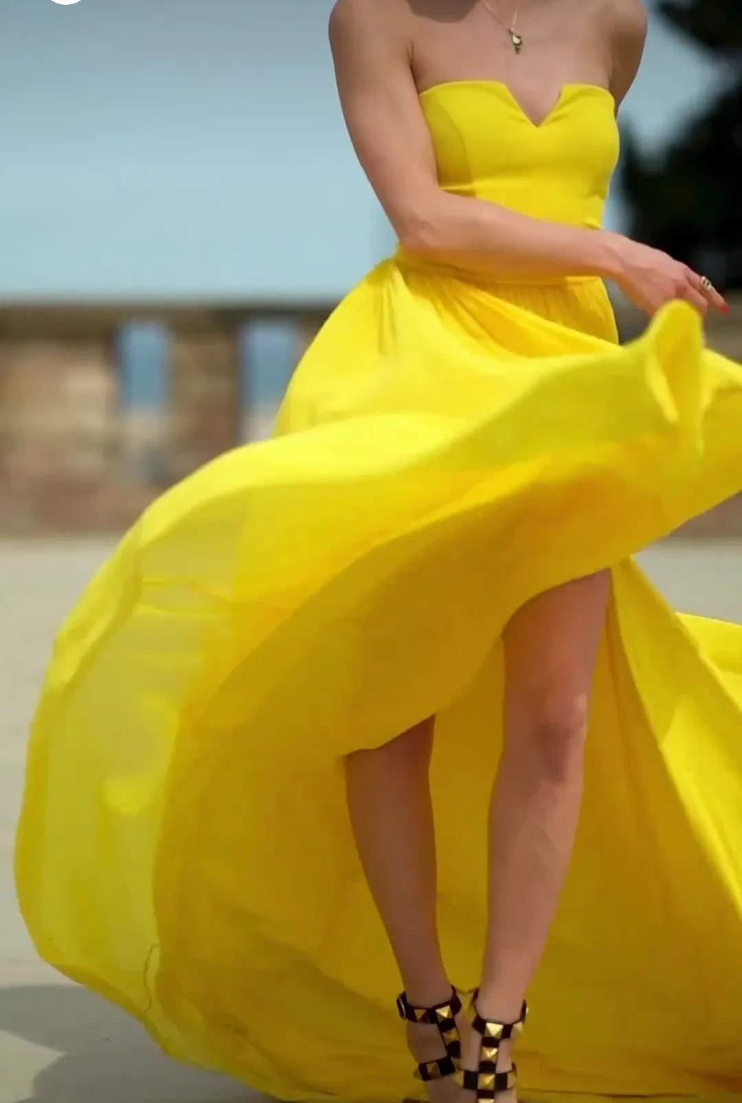 Yellow Chiffon Prom Long Dress with Side Split