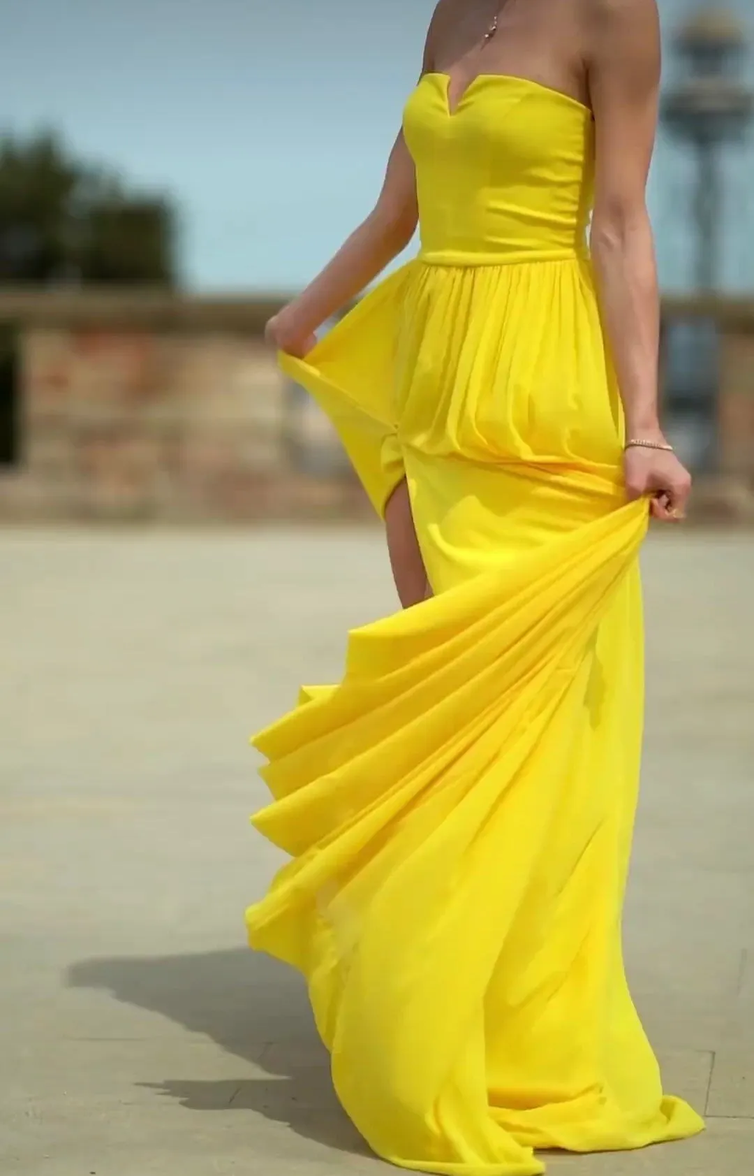 Yellow Chiffon Prom Long Dress with Side Split