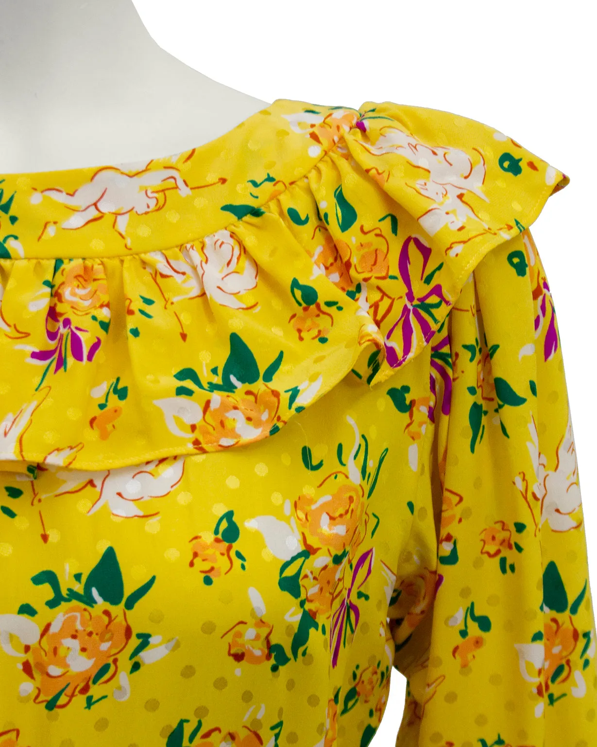 Yellow Floral & Cupid Silk Jacquard Dress