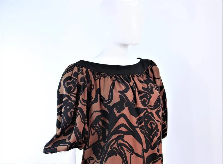 YVES SAINT LAURENT Brown Silk Abstract Floral Dress Size 36