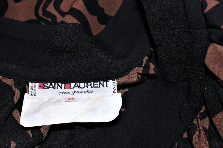 YVES SAINT LAURENT Brown Silk Abstract Floral Dress Size 36