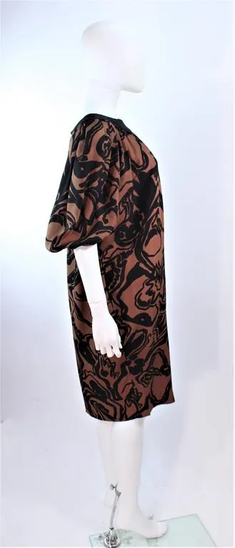 YVES SAINT LAURENT Brown Silk Abstract Floral Dress Size 36