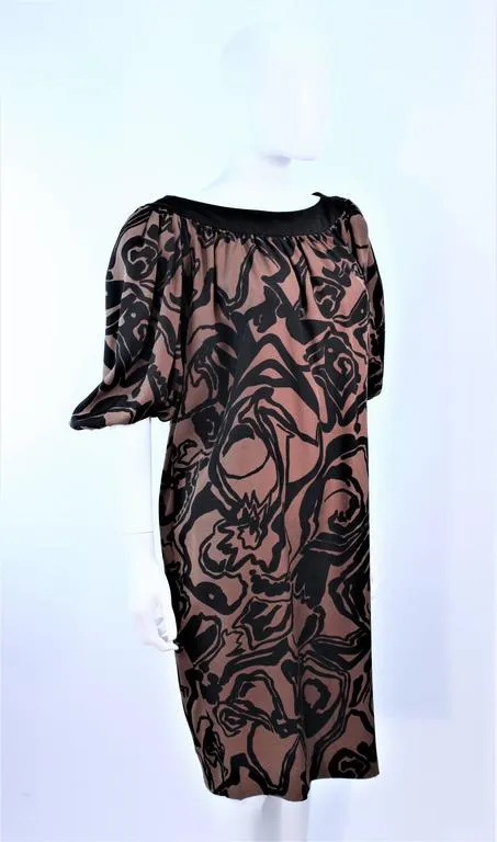 YVES SAINT LAURENT Brown Silk Abstract Floral Dress Size 36