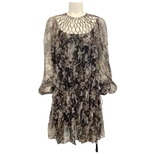 Zimmermann Taupe Floral Silk Chiffon Dress