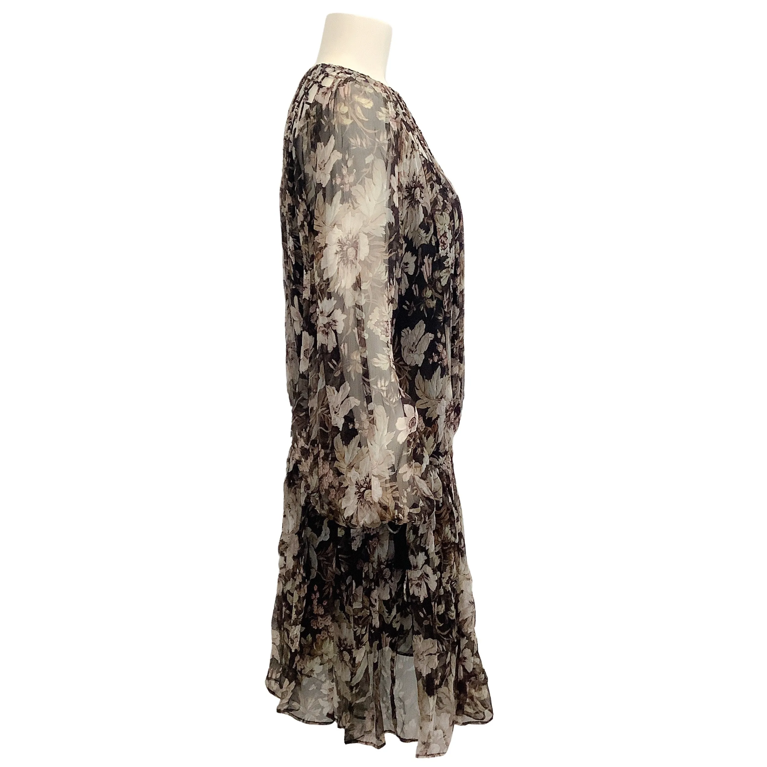 Zimmermann Taupe Floral Silk Chiffon Dress